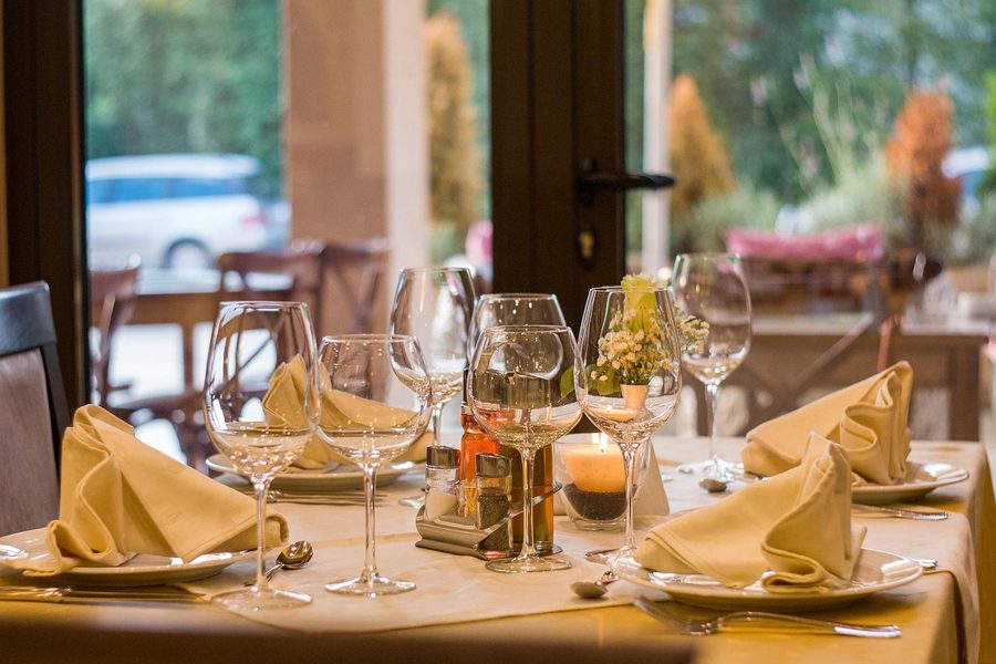 Elegant dinner table setting prepared for a corporate casino-themed evening